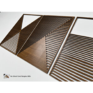 Ahşap Duvar Tablosu, 3 Parça Ahşap Modern Duvar Dekoru, Soyut Tünel Desen Duvar Paneli, Mostar 72x48 cm