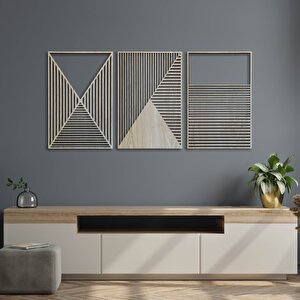 Ahşap Duvar Tablosu, 3 Parça Ahşap Modern Duvar Dekoru, Soyut Tünel Desen Duvar Paneli, Akçaağaç 57x38 cm