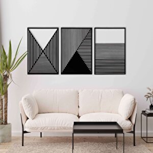Ahşap Duvar Tablosu, 3 Parça Ahşap Modern Duvar Dekoru, Soyut Tünel Desen Duvar Paneli, Siyah 72x48 cm