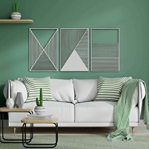 Ahşap Duvar Tablosu, 3 Parça Ahşap Modern Duvar Dekoru, Soyut Tünel Desen Duvar Paneli, Beyaz 40,5x40,5 cm