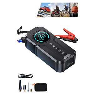 Şarjlı Akü Ateşleyici 4ü Bir Arada Lastik Şişirici Powerbank Led Işık