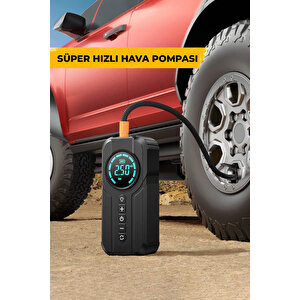 Şarjlı Akü Ateşleyici 4ü Bir Arada Lastik Şişirici Powerbank Led Işık