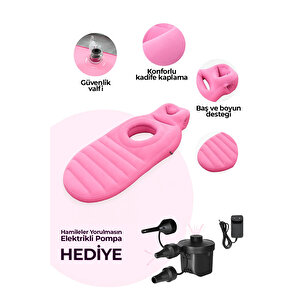 Robo Şişme Hamile Yatağı Elektrikli Şişirme Pompası Hediyeli Pembe