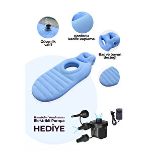 Robo Şişme Hamile Yatağı Elektrikli Şişirme Pompası Hediyeli Mavi