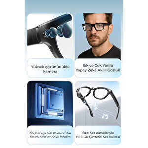 R1 Pro Akıllı Gözlük Kameralı Yapay Zeka, Müzik Dinleme, Telefon Ile Konuşma Bluetooth