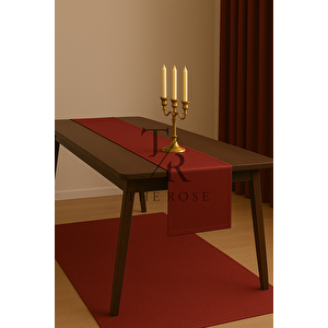 Saten Dokulu Bordo Runner , Masa Örtüsü, Amerikan Servis, 40x140 Cm