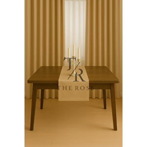 Saten Dokulu Bej Runner , Masa Örtüsü, Amerikan Servis, 40x140 Cm