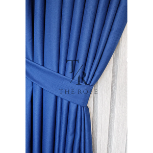 Keten Fon Perde, Lacivert, Pano Fon, Sık Pile, Kuşaklı, Düz Renk, Tek Kanat 100x230 cm