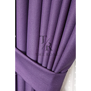 Keten Fon Perde, Mor, Pano Fon, Sık Pile, Kuşaklı, Düz Renk, Tek Kanat 100x260 cm