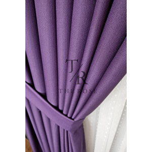 Keten Fon Perde, Mor, Pano Fon, Sık Pile, Kuşaklı, Düz Renk, Tek Kanat 70x240 cm