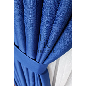 Keten Fon Perde, Lacivert, Pano Fon, Sık Pile, Kuşaklı, Düz Renk, Tek Kanat 150x235 cm