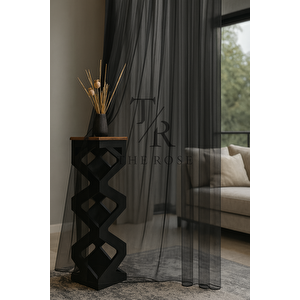 Siyah Grek Düz Tül Perde, Sık Pile, Düz, Sade, Tül Perde, Kornişli, Modern, Siyah