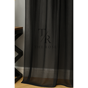 Siyah Grek Düz Tül Perde, Sık Pile, Düz, Sade, Tül Perde, Kornişli, Modern, Siyah