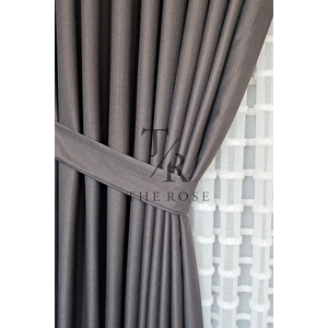 Keten Fon Perde, Antrasit, Pano Fon, Sık Pile, Kuşaklı, Düz Renk, Tek Kanat 150x275 cm