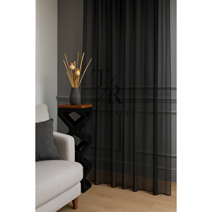 Siyah Grek Düz Tül Perde, Sık Pile, Düz, Sade, Tül Perde, Kornişli, Modern, Siyah