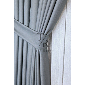 Keten Fon Perde, Gri, Pano Fon, Sık Pile, Kuşaklı, Düz Renk, Tek Kanat 80x230 cm