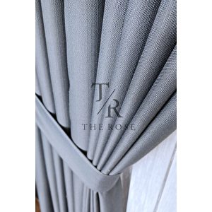 Keten Fon Perde, Gri, Pano Fon, Sık Pile, Kuşaklı, Düz Renk, Tek Kanat 80x230 cm