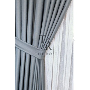 Keten Fon Perde, Gri, Pano Fon, Sık Pile, Kuşaklı, Düz Renk, Tek Kanat 80x230 cm