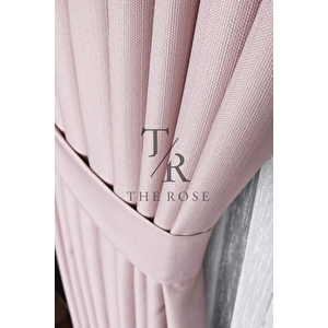 Keten Fon Perde, Pudra, Pano Fon, Sık Pile, Kuşaklı, Düz Renk, Tek Kanat 100x280 cm