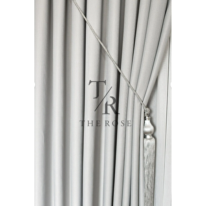 Keten Fon Perde, Açık Gri, Pano Fon, Sık Pile, Kuşaklı, Düz Renk, Tek Kanat 120x265 cm