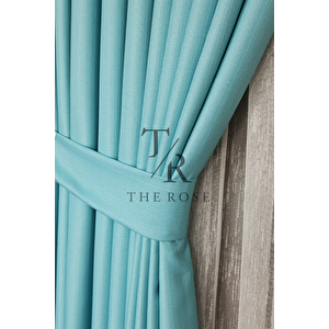 Keten Fon Perde, Turkuaz, Pano Fon, Sık Pile, Kuşaklı, Düz Renk, Tek Kanat 80x260 cm