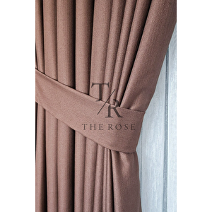 Keten Fon Perde, Koyu Kahve, Pano Fon, Sık Pile, Kuşaklı, Düz Renk, Tek Kanat 90x255 cm