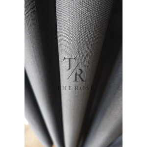 Keten Fon Perde, Antrasit, Pano Fon, Sık Pile, Kuşaklı, Düz Renk, Tek Kanat