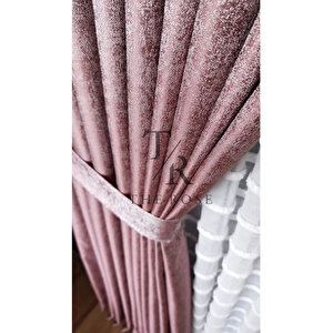 Lyra Fon Perde Pudra, Tek Kanat, Pileli, Yeni Sezon, Kırışmaz, Kuşak Hediyeli 90x270 cm