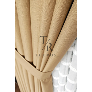 Keten Fon Perde, Deve Tüyü, Pano Fon, Sık Pile, Kuşaklı, Düz Renk, Tek Kanat 110x275 cm