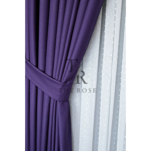 Keten Fon Perde, Mor, Pano Fon, Sık Pile, Kuşaklı, Düz Renk, Tek Kanat 110x230 cm