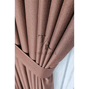 Keten Fon Perde, Koyu Kahve, Pano Fon, Sık Pile, Kuşaklı, Düz Renk, Tek Kanat 70x245 cm