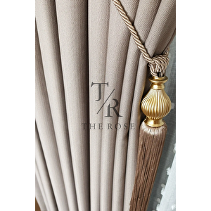 Keten Fon Perde, Bej, Pano Fon, Sık Pile, Kuşaklı, Düz Renk, Tek Kanat 150x280 cm