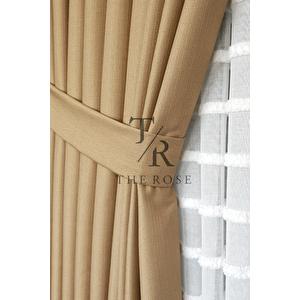 Keten Fon Perde, Deve Tüyü, Pano Fon, Sık Pile, Kuşaklı, Düz Renk, Tek Kanat 90x250 cm