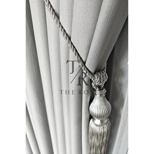 Keten Fon Perde, Açık Gri, Pano Fon, Sık Pile, Kuşaklı, Düz Renk, Tek Kanat 70x245 cm