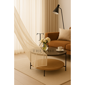 Krem Düz Tül Perde, Sık Pile, Düz, Sade, Tül Perde, Kornişli, Kırışmaz, Ütü İstemez 450x220 cm