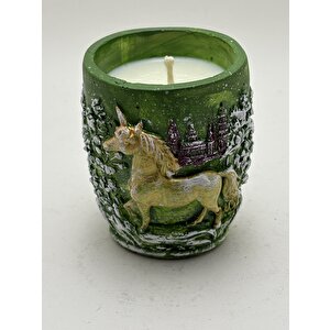 Yılbaşı Unicorn Mumluk - Vanilya Kokulu Soya Mumu Çimen Yeşili