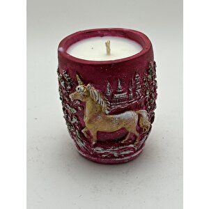 Yılbaşı Unicorn Mumluk - Vanilya Kokulu Soya Mumu Alev Kırmızı