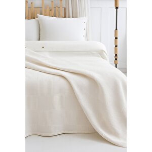 %100 Pamuklu Çift Kişilik Yatak Örtüsü Pike, Petek Desen Mint Yeşili Renkli Pike Krem