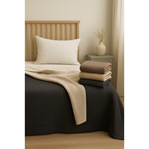 %100 Pamuklu Çift Kişilik Yatak Örtüsü Pike, Petek Desen Mint Yeşili Renkli Pike Antrasit