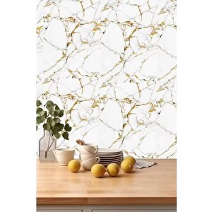 60cm X 3 Metre Tek Parça Yapışkanlı Rulo Mermer Desenli Duvar Paneli Kağıdı Silinebilir Ls-6010-böte