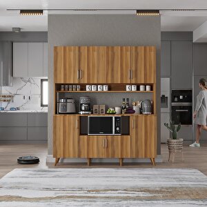 Nora Kahve Köşesi Çok Amaçlı Dolap Kiler Mutfak Dolabı Ceviz 160cm - Montaj Dahil