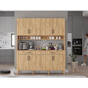 Denze Kahve Köşesi Çok Amaçlı Dolap Kiler Mutfak Dolabı Çam 140cm - Montaj Dahil