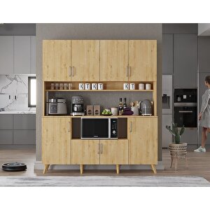 Nora Kahve Köşesi Çok Amaçlı Dolap Kiler Mutfak Dolabı Meşe 140cm - Montaj Dahil