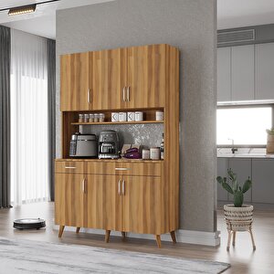 Maya Kahve Köşesi Çok Amaçlı Dolap Kiler Mutfak Dolabı Ceviz 120cm - Montaj Dahil