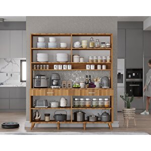 Denze Kahve Köşesi Çok Amaçlı Dolap Kiler Mutfak Dolabı Ceviz 160cm - Montaj Dahil