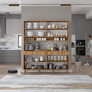 Denze Kahve Köşesi Çok Amaçlı Dolap Kiler Mutfak Dolabı Ceviz 160cm - Montaj Dahil