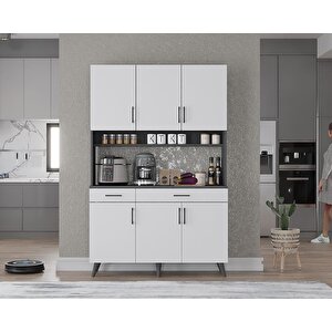 Maya Kahve Köşesi Çok Amaçlı Dolap Kiler Mutfak Dolabı Füme Beyaz 105cm - Montaj Dahil