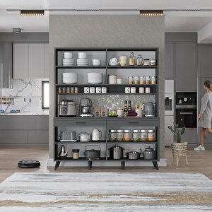 Denze Kahve Köşesi Çok Amaçlı Dolap Kiler Mutfak Dolabı Füme 160cm - Montaj Dahil