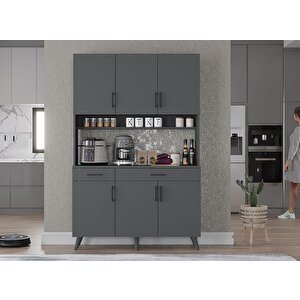 Maya Kahve Köşesi Çok Amaçlı Dolap Kiler Mutfak Dolabı Füme 105cm - Montaj Dahil