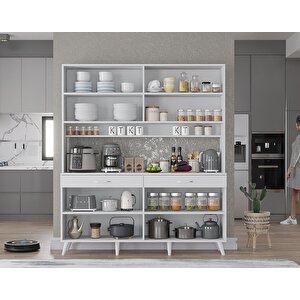 Denze Kahve Köşesi Çok Amaçlı Dolap Kiler Mutfak Dolabı Beyaz 140cm - Montaj Dahil